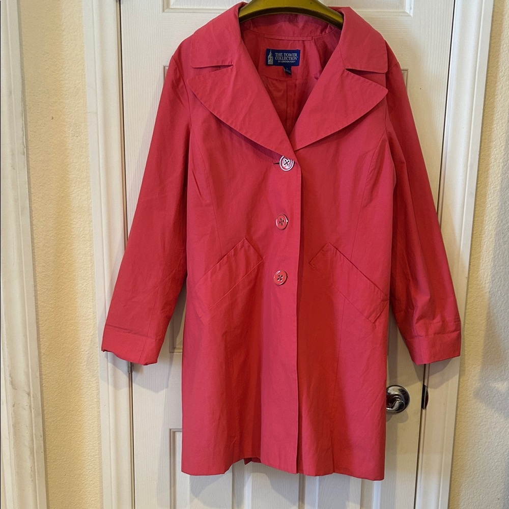 London Fog The Tower Collection Pink Button Front Trench Coat Jacket Size L - Picture 2 of 5